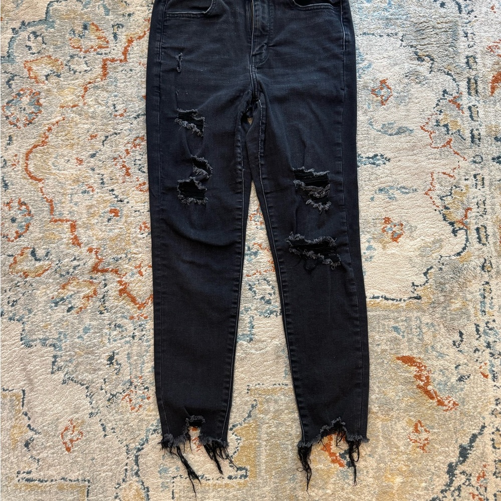 American Eagle Black Distressed Skinny Jeans